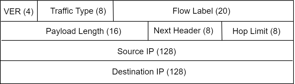 IPv6 Header. Length of fields written in brackets.